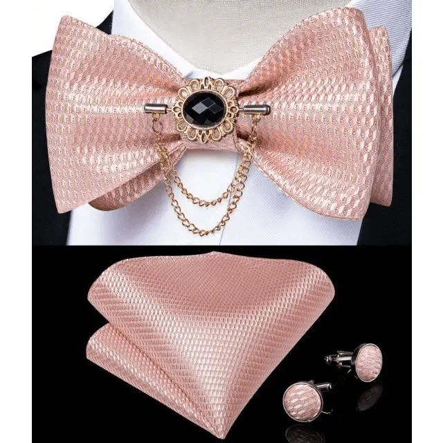 Elegant Gold and Black Pattern Silk Bowtie Set for Men