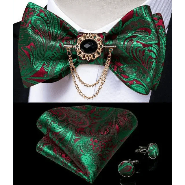 Elegant Gold and Black Pattern Silk Bowtie Set for Men