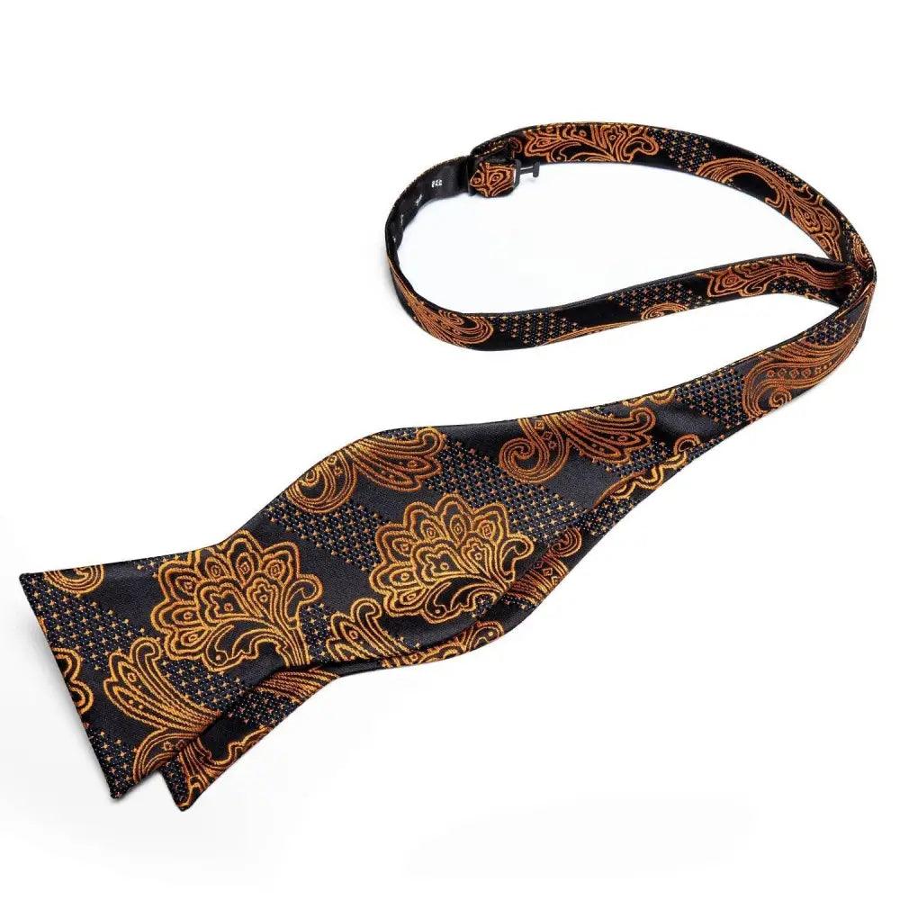 Elegant Gold and Black Pattern Silk Bowtie Set for Men