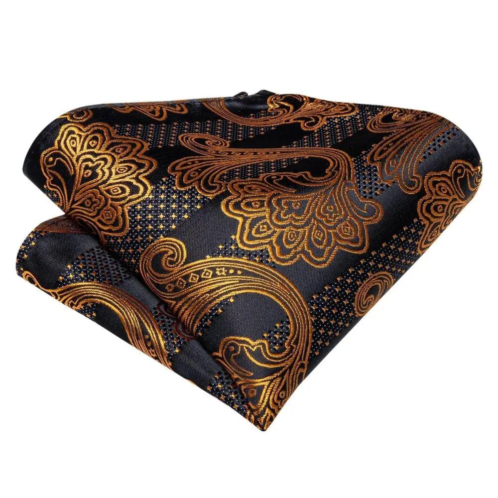 Elegant Gold and Black Pattern Silk Bowtie Set for Men