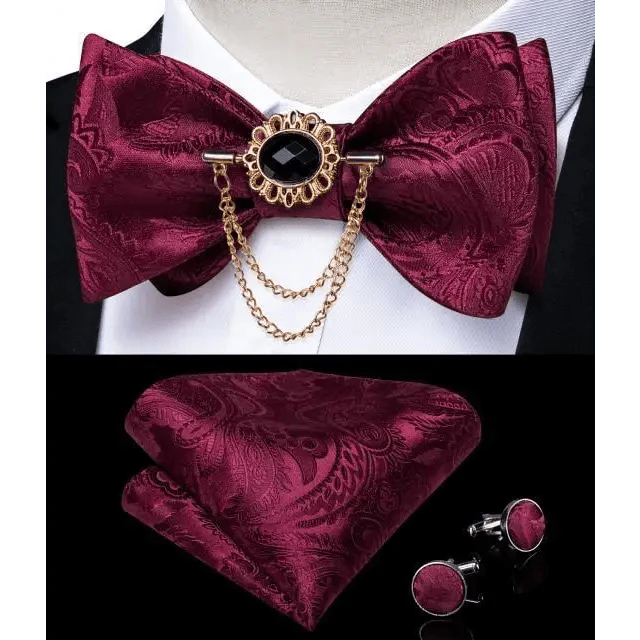 Elegant Gold and Black Pattern Silk Bowtie Set for Men