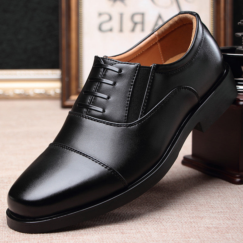 Business formal men's three pointed captain standard leather shoes, security black casual shoes - Korvel
