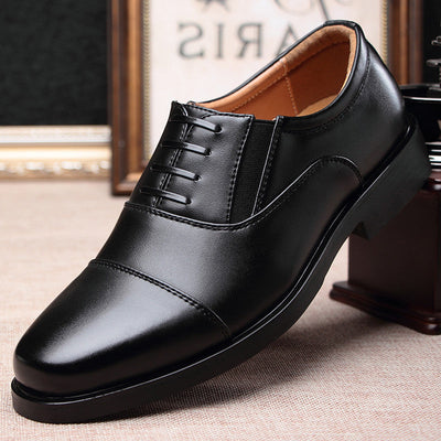 Business formal men's three pointed captain standard leather shoes, security black casual shoes - Korvel