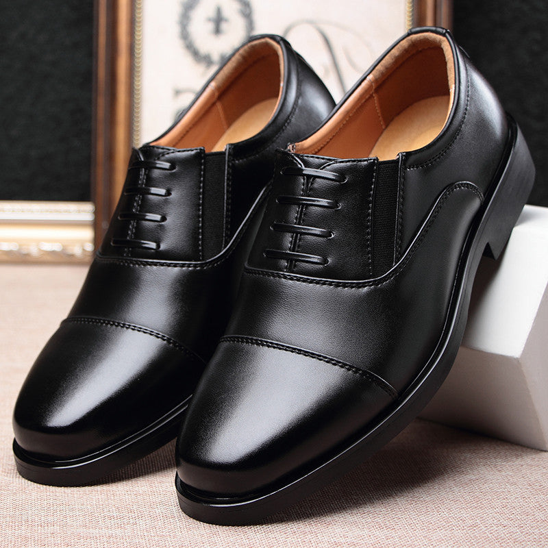 Business formal men's three pointed captain standard leather shoes, security black casual shoes - Korvel