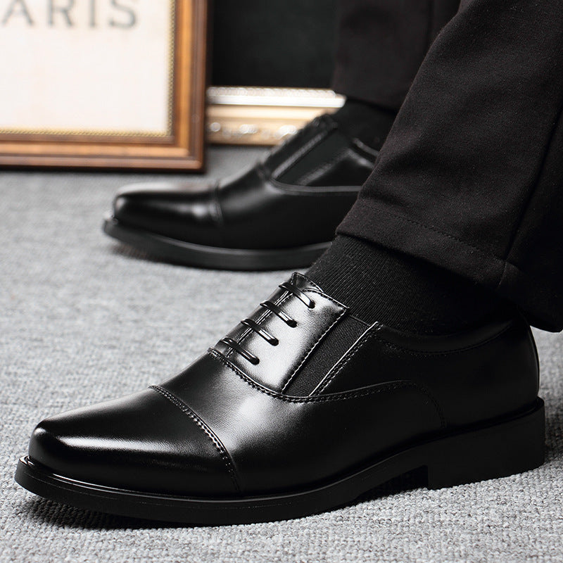 Business formal men's three pointed captain standard leather shoes, security black casual shoes - Korvel