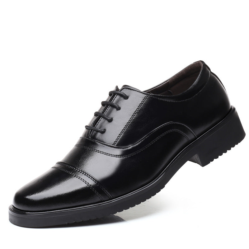 Business formal men's three pointed captain standard leather shoes, security black casual shoes - Korvel