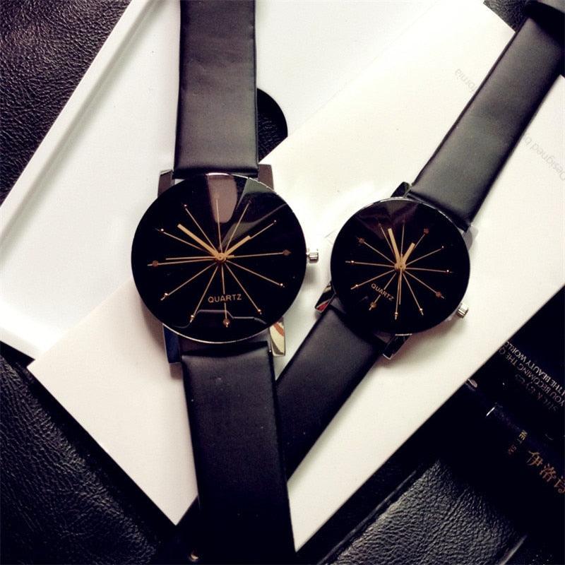 Montre Quartz de Luxe pour Couples avec Rhinestones - Montre en Cuir Élégante