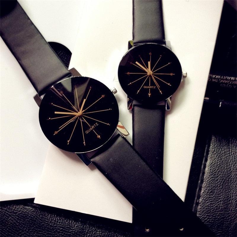 Montre Quartz de Luxe pour Couples avec Rhinestones - Montre en Cuir Élégante