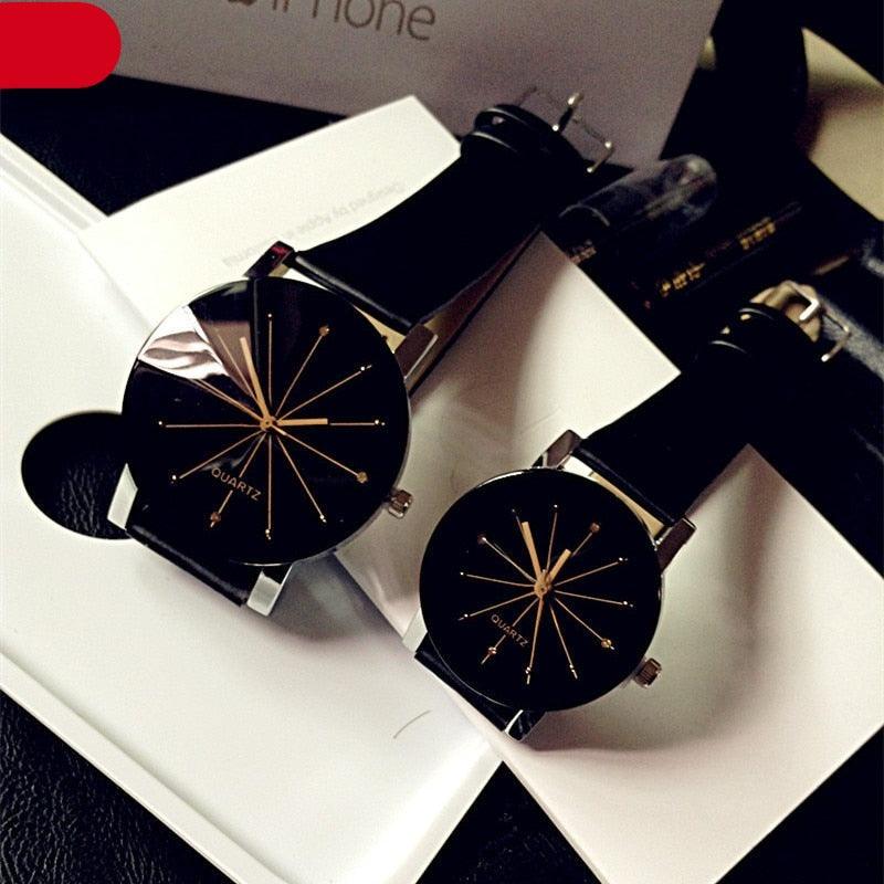 Montre Quartz de Luxe pour Couples avec Rhinestones - Montre en Cuir Élégante