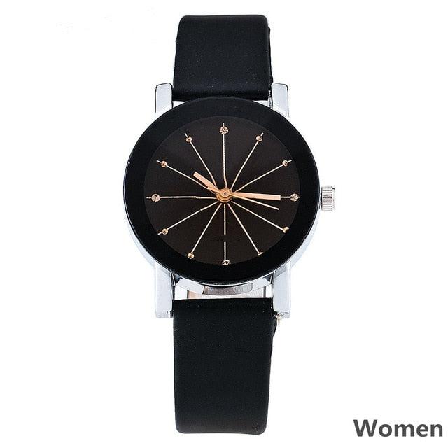 Montre Quartz de Luxe pour Couples avec Rhinestones - Montre en Cuir Élégante