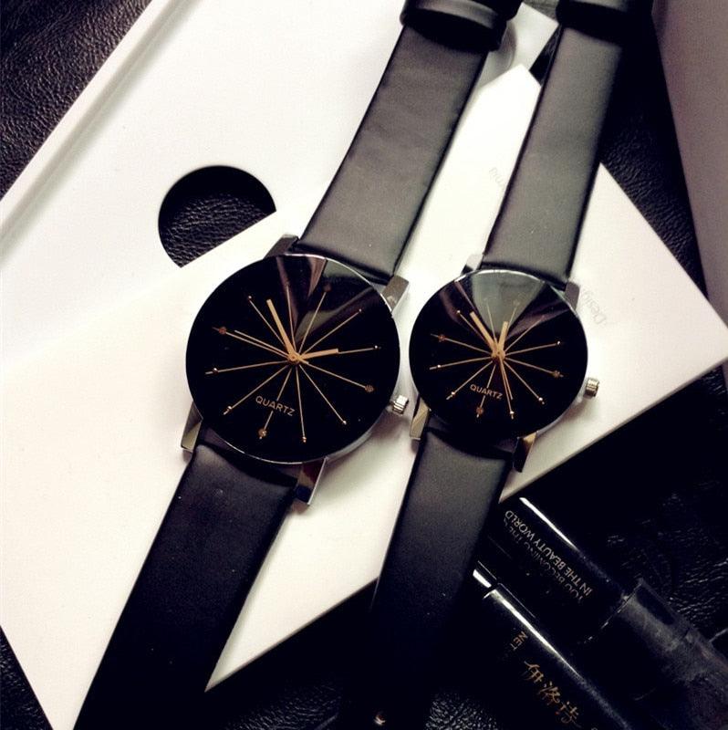 Montre Quartz de Luxe pour Couples avec Rhinestones - Montre en Cuir Élégante