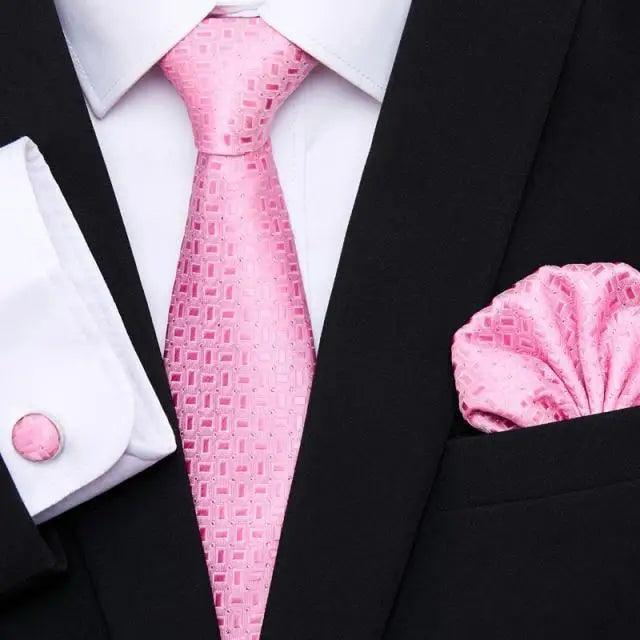 Luxury Men's Silk Necktie and Cufflinks Set with Handkerchief - Elegant Floral Design for Weddings and Casual Wear - Korvel