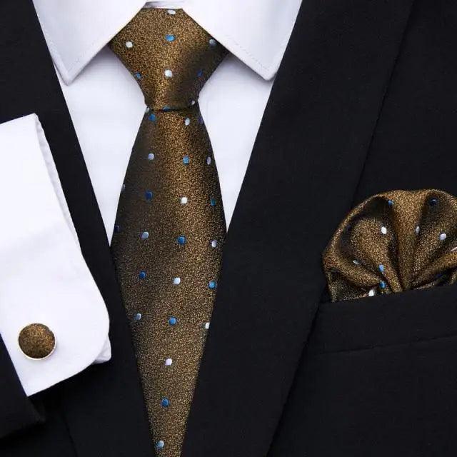 Luxury Men's Silk Necktie and Cufflinks Set with Handkerchief - Elegant Floral Design for Weddings and Casual Wear - Korvel