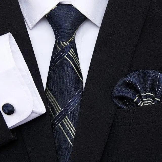 Luxury Men's Silk Necktie and Cufflinks Set with Handkerchief - Elegant Floral Design for Weddings and Casual Wear - Korvel