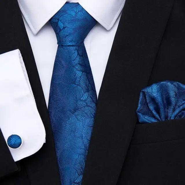 Luxury Men's Silk Necktie and Cufflinks Set with Handkerchief - Elegant Floral Design for Weddings and Casual Wear - Korvel