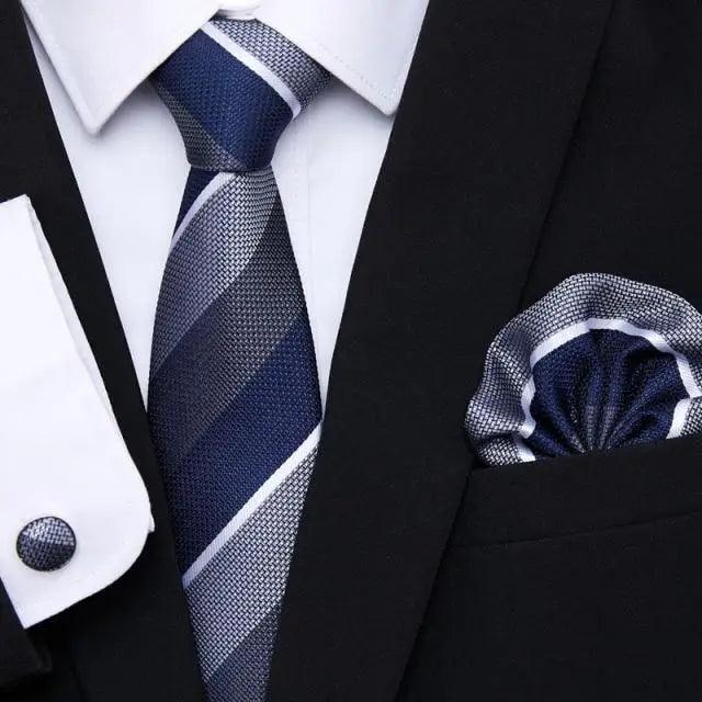 Luxury Men's Silk Necktie and Cufflinks Set with Handkerchief - Elegant Floral Design for Weddings and Casual Wear - Korvel