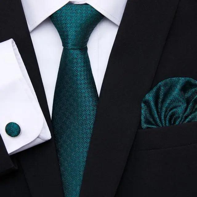 Luxury Men's Silk Necktie and Cufflinks Set with Handkerchief - Elegant Floral Design for Weddings and Casual Wear - Korvel