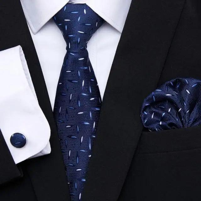 Luxury Men's Silk Necktie and Cufflinks Set with Handkerchief - Elegant Floral Design for Weddings and Casual Wear - Korvel