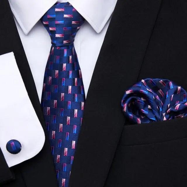 Luxury Men's Silk Necktie and Cufflinks Set with Handkerchief - Elegant Floral Design for Weddings and Casual Wear - Korvel