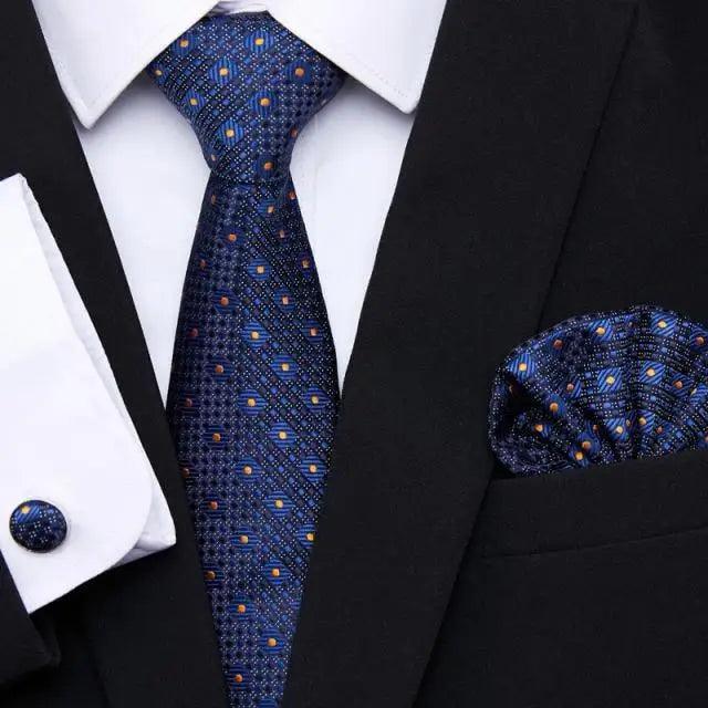 Luxury Men's Silk Necktie and Cufflinks Set with Handkerchief - Elegant Floral Design for Weddings and Casual Wear - Korvel