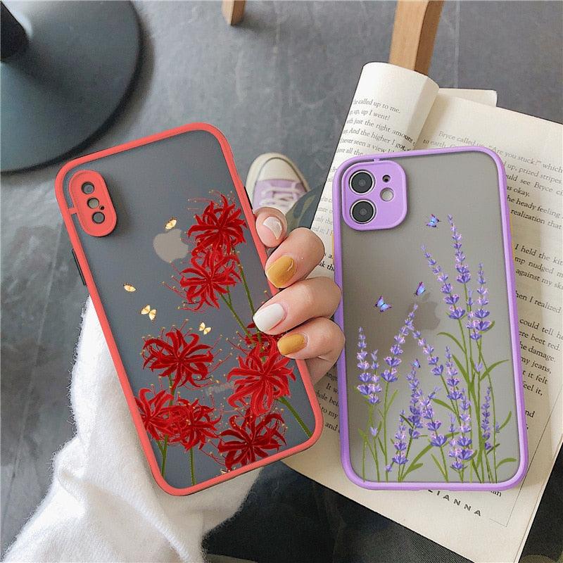 Butterfly Lavender Flower Phone Case for iPhone 13 Mini & 14 Pro Max