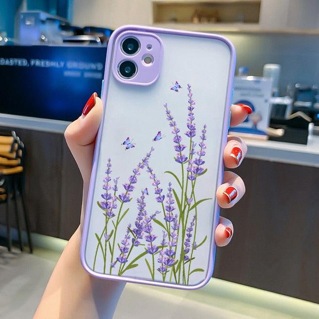 Butterfly Lavender Flower Phone Case for iPhone 13 Mini & 14 Pro Max