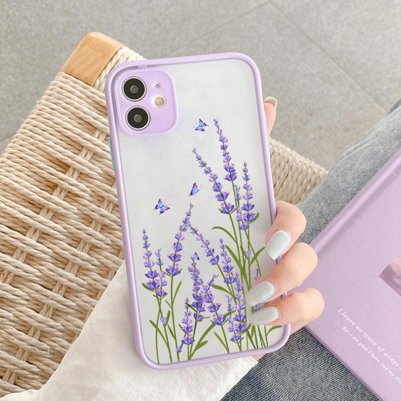 Butterfly Lavender Flower Phone Case for iPhone 13 Mini & 14 Pro Max