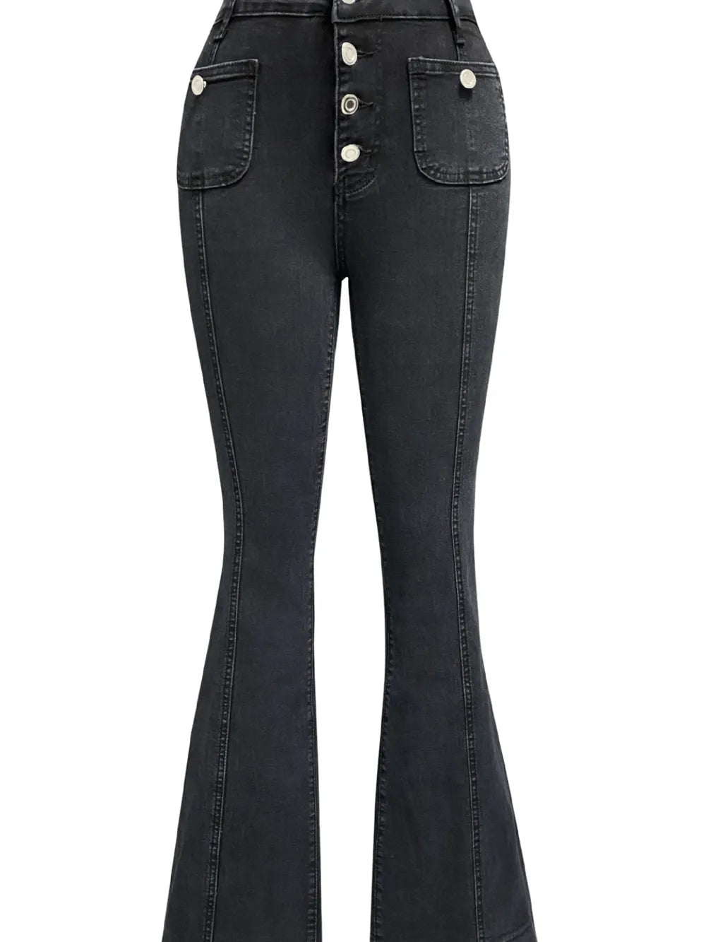 Button Fly High Waist Flare Jeans - Korvel