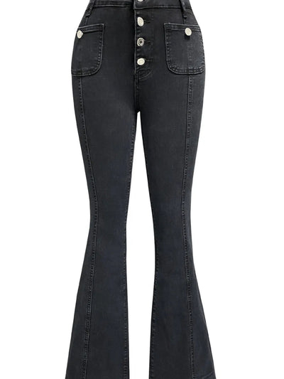Button Fly High Waist Flare Jeans - Korvel