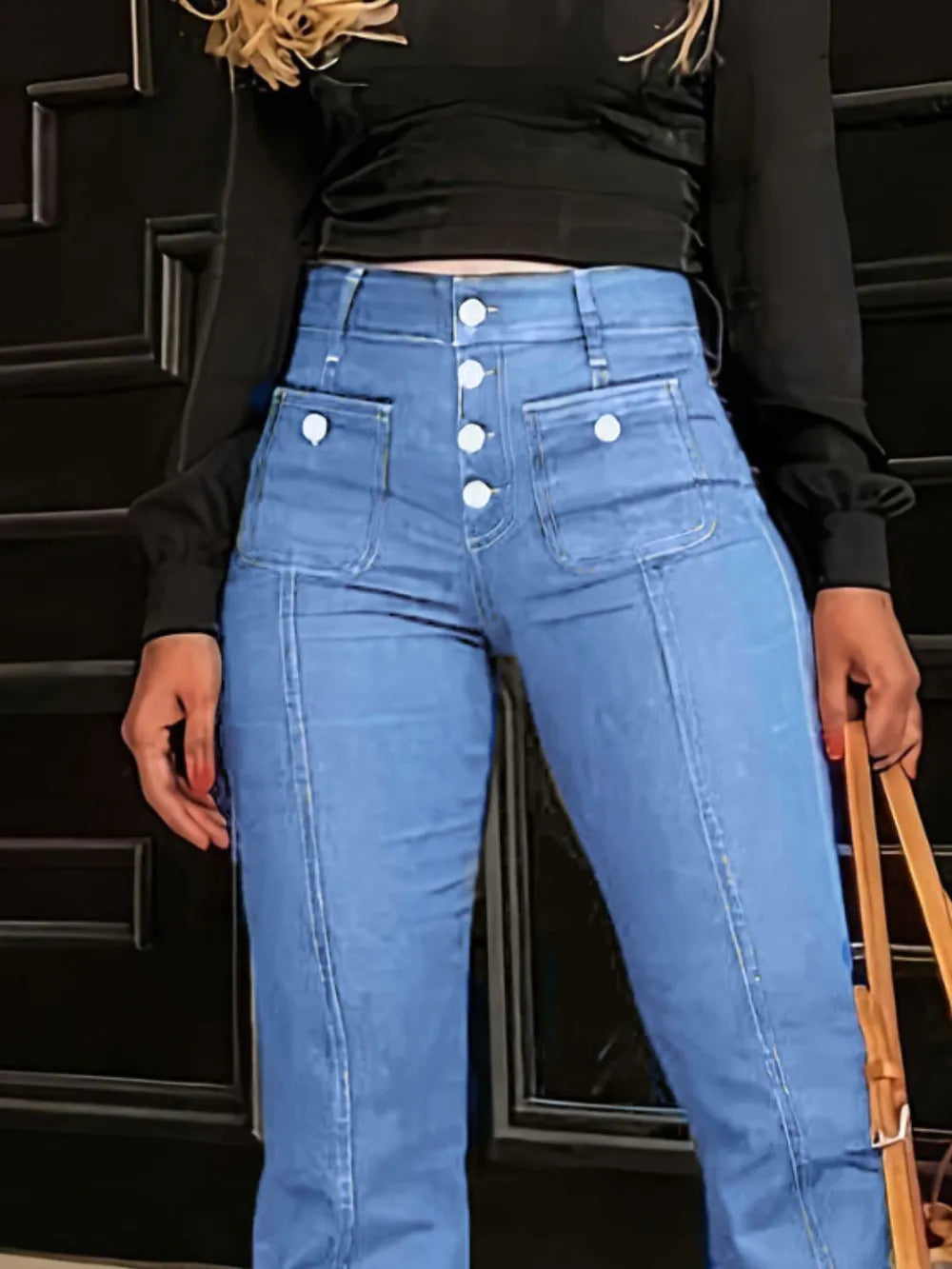 Button Fly High Waist Flare Jeans - Korvel