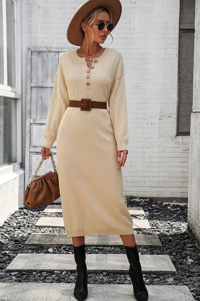 Button knit sweater dress fashionable temperament commuting women's sweater women - Korvel