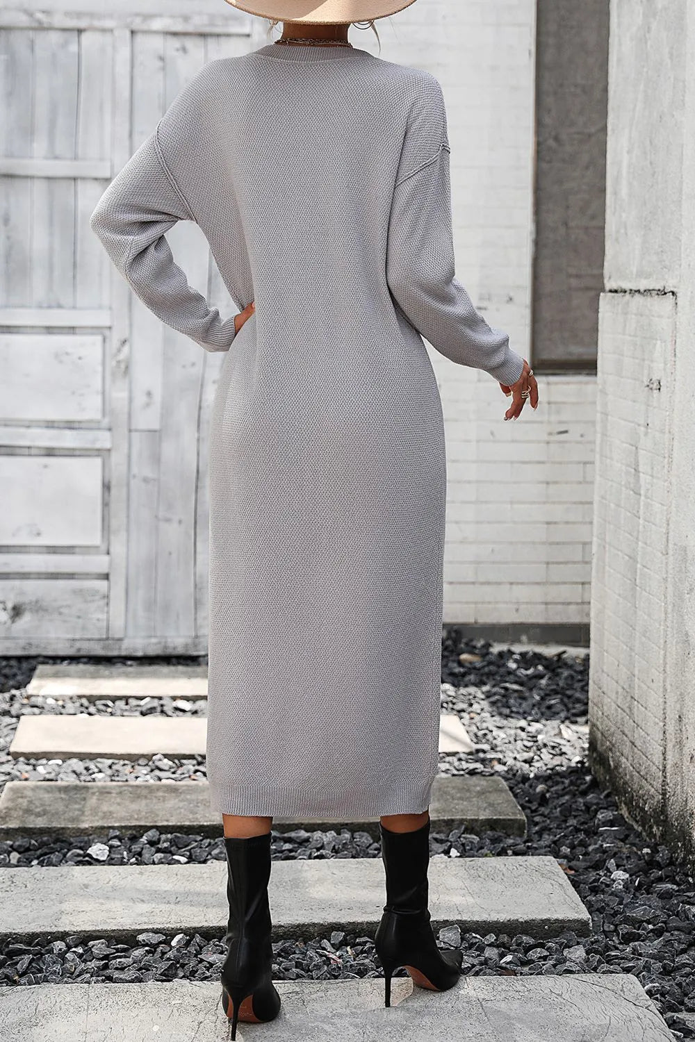 Button knit sweater dress fashionable temperament commuting women's sweater women - Korvel