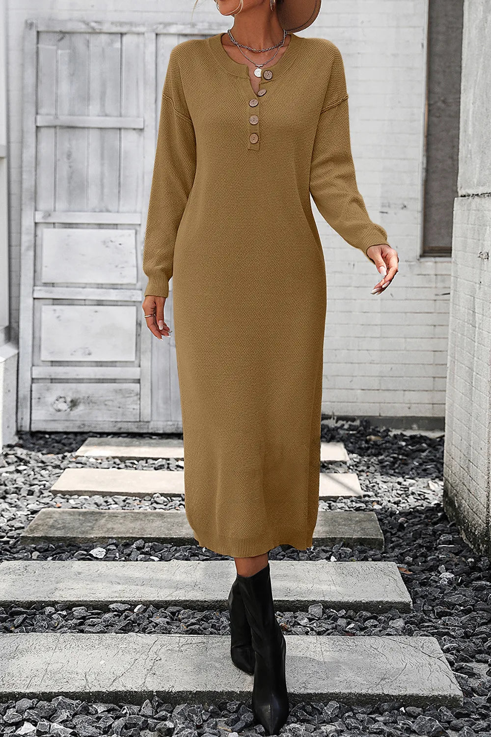 Button knit sweater dress fashionable temperament commuting women's sweater women - Korvel