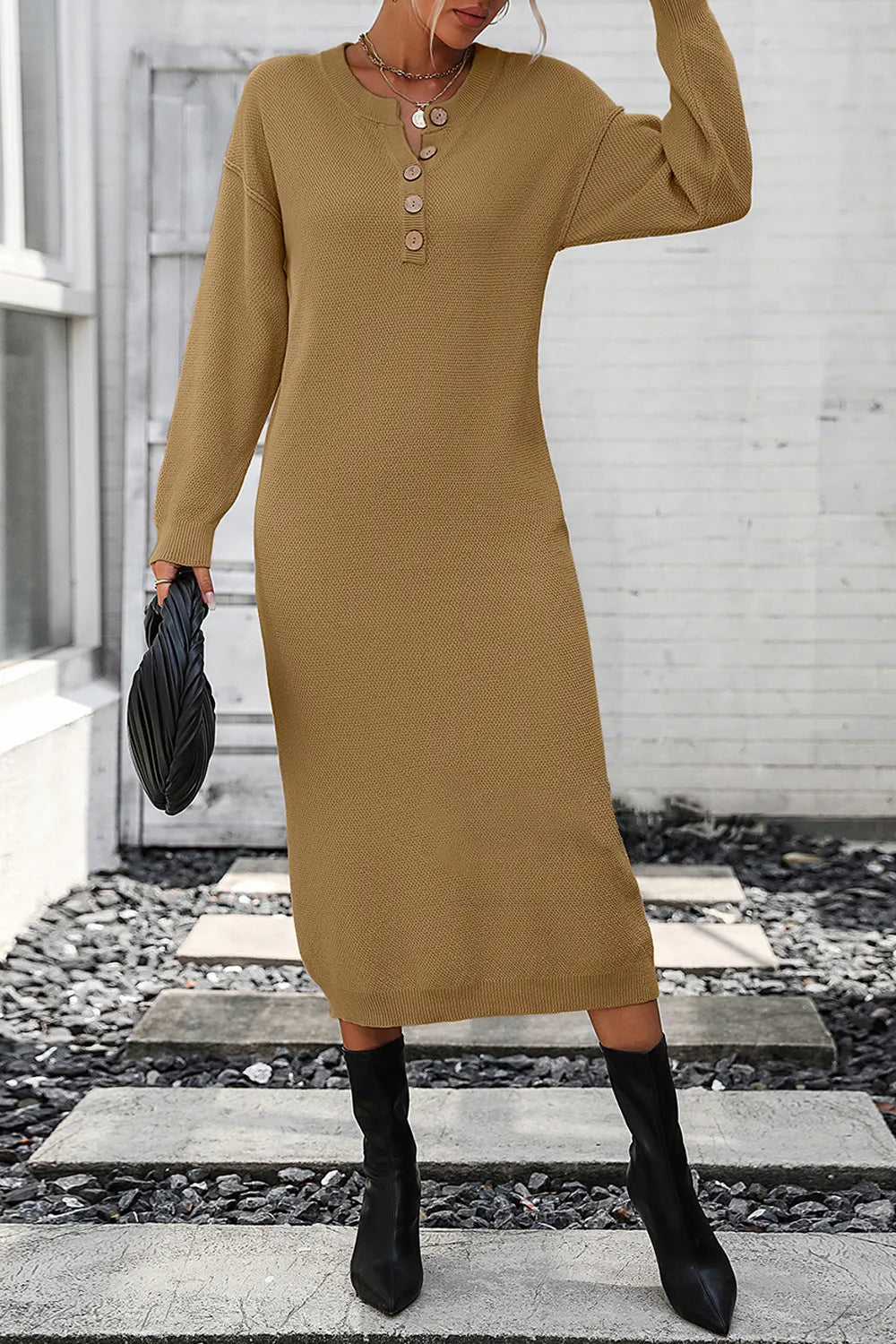Button knit sweater dress fashionable temperament commuting women's sweater women - Korvel