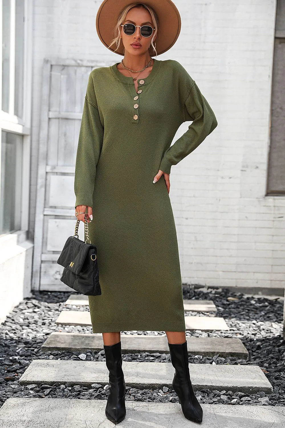 Button knit sweater dress fashionable temperament commuting women's sweater women - Korvel