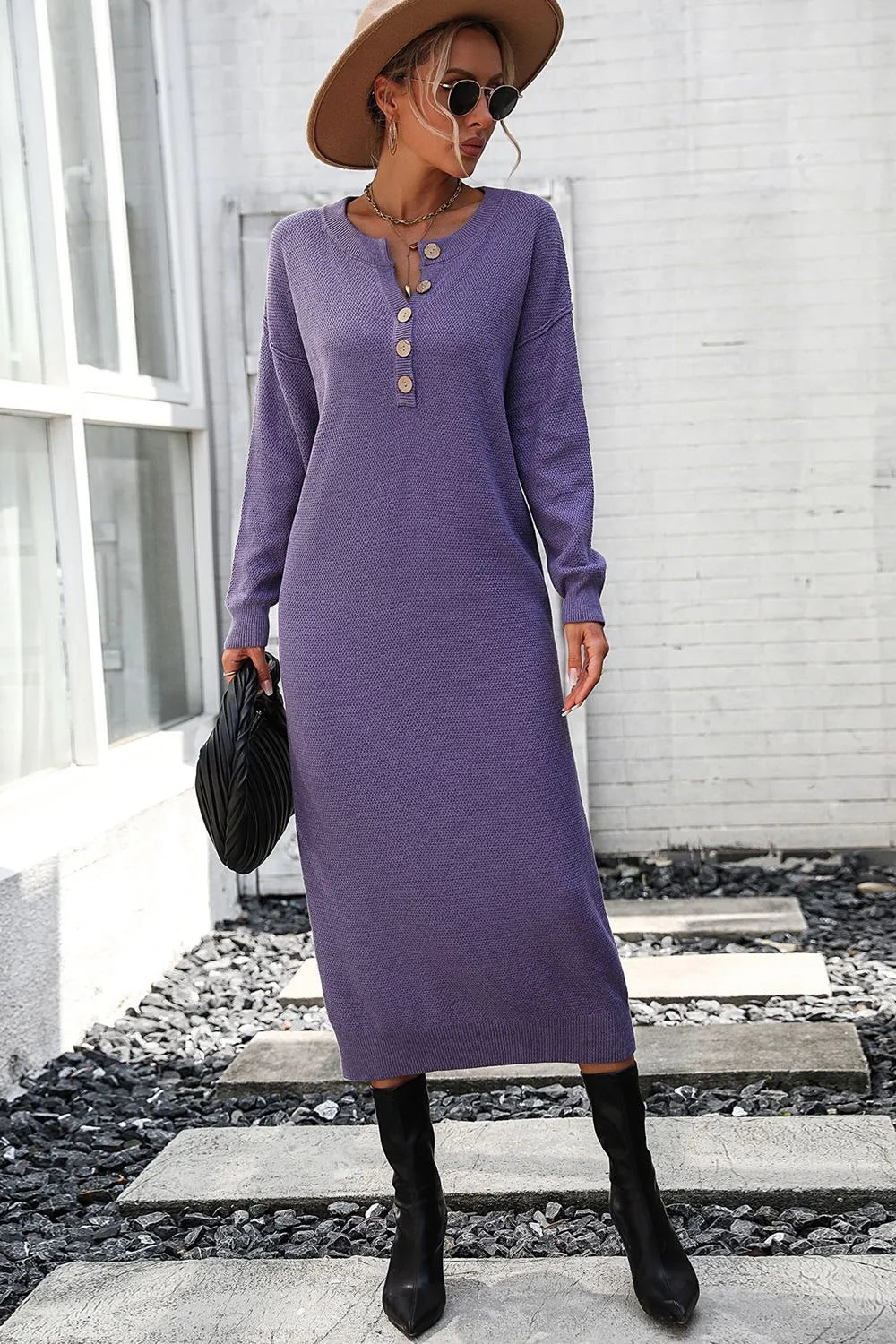 Button knit sweater dress fashionable temperament commuting women's sweater women - Korvel