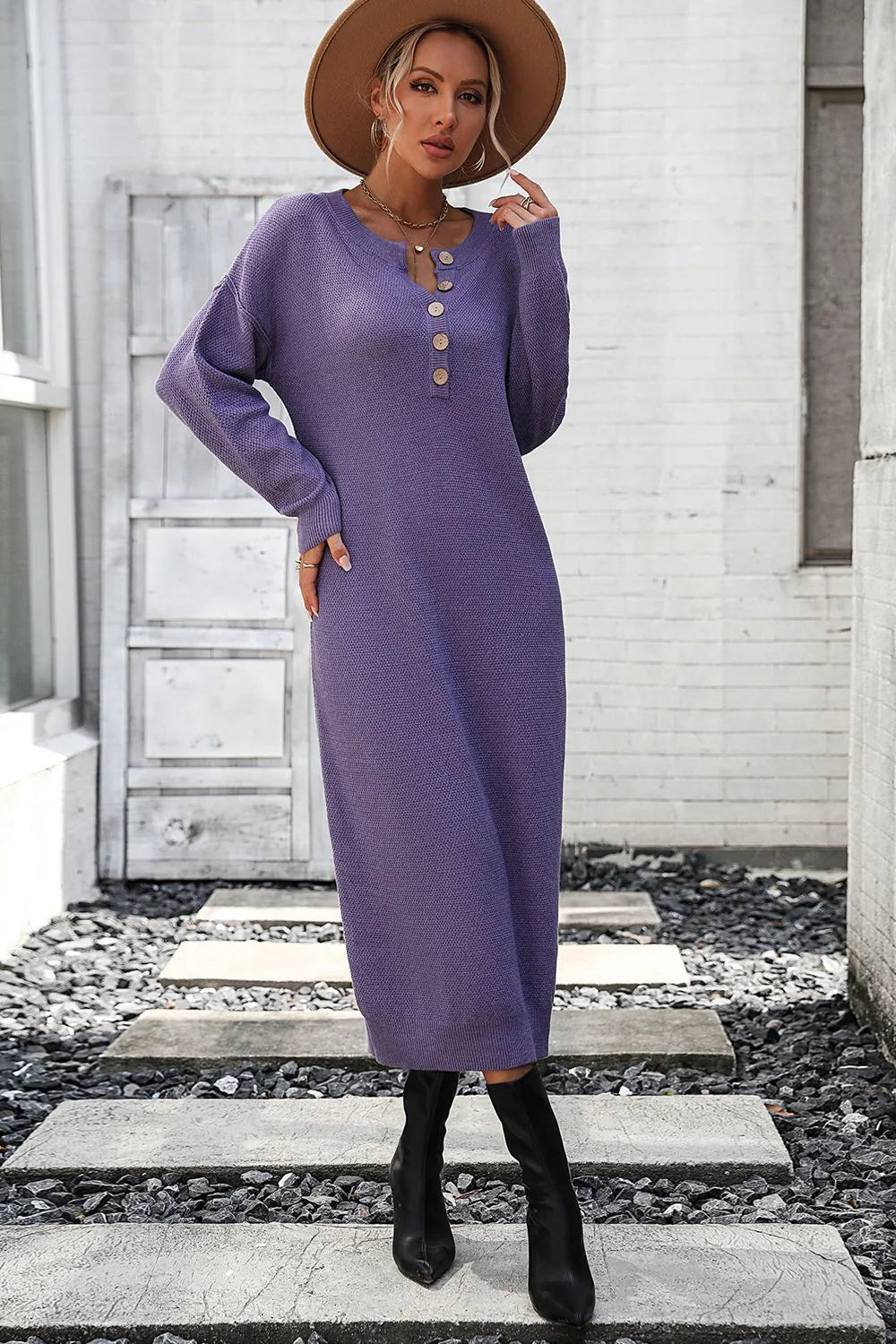 Button knit sweater dress fashionable temperament commuting women's sweater women - Korvel
