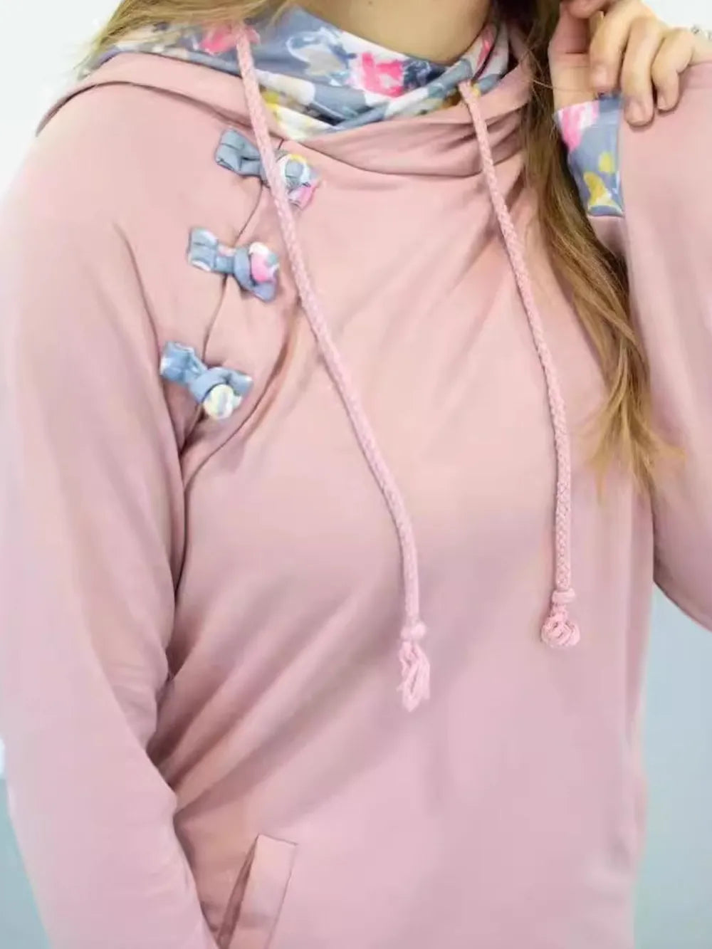 Button printed hooded women's hoodie - Korvel
