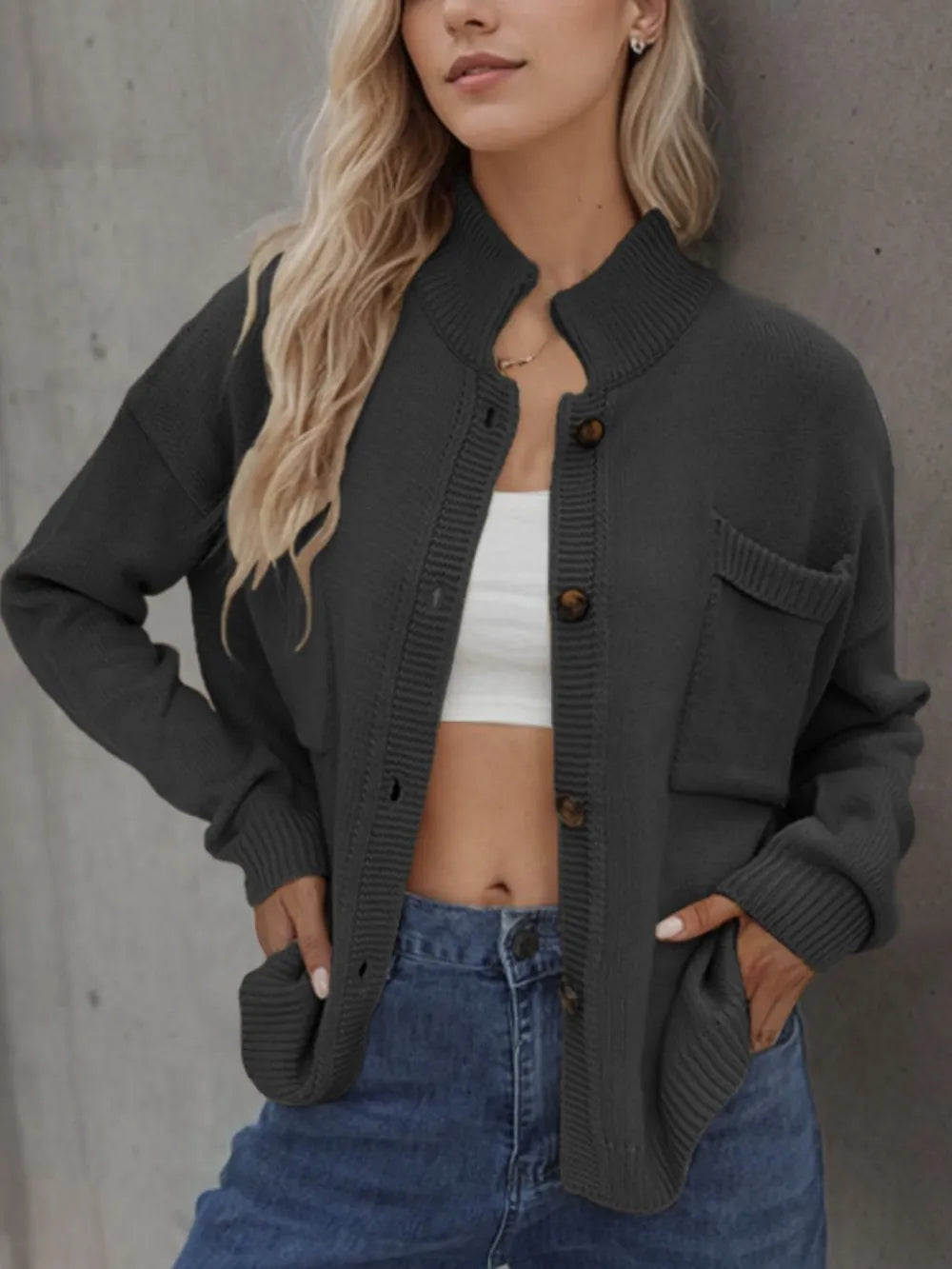 Button Up Long Sleeve Cardigan - Korvel