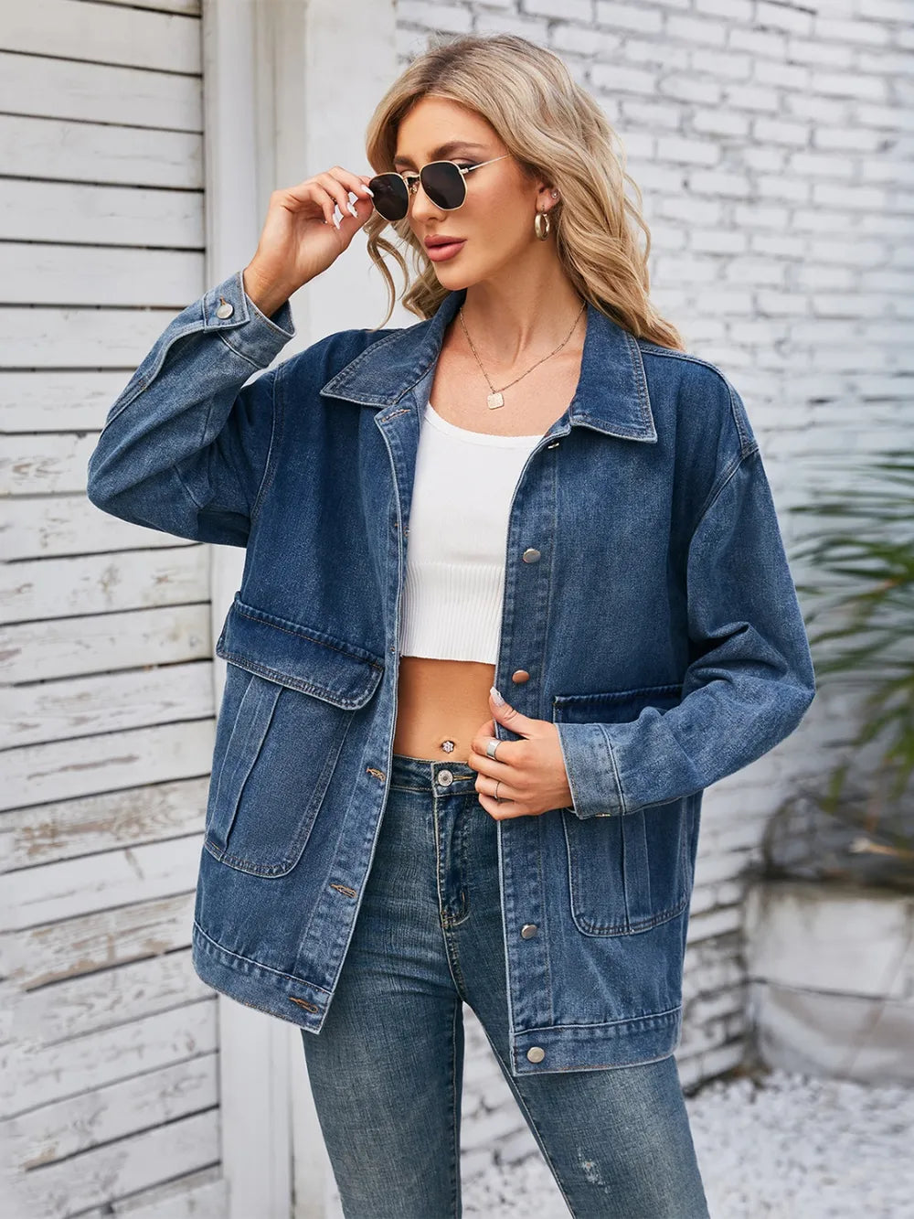 Button Up Long Sleeve Denim Jacket - Korvel