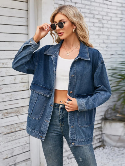 Button Up Long Sleeve Denim Jacket - Korvel