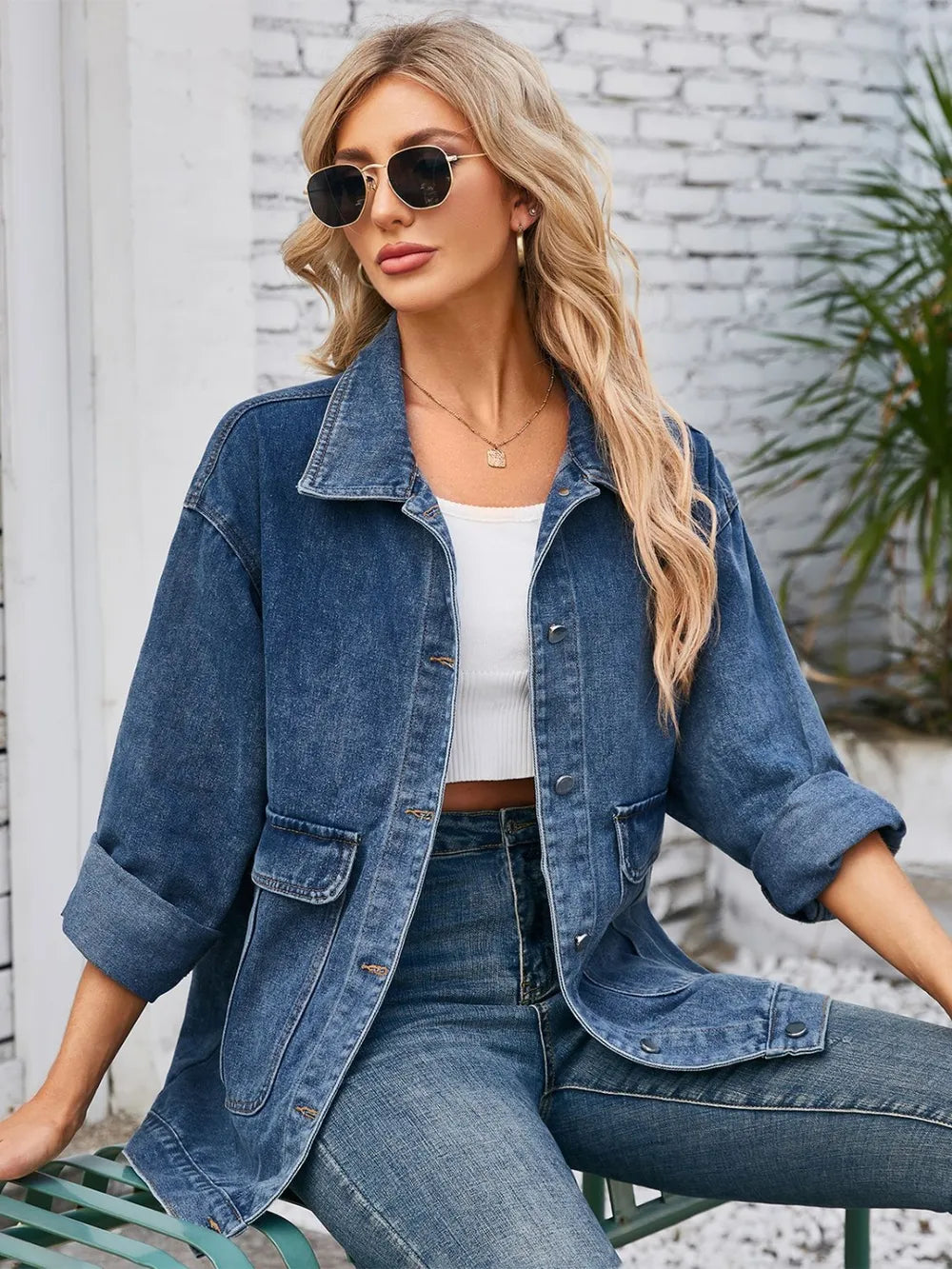 Button Up Long Sleeve Denim Jacket - Korvel