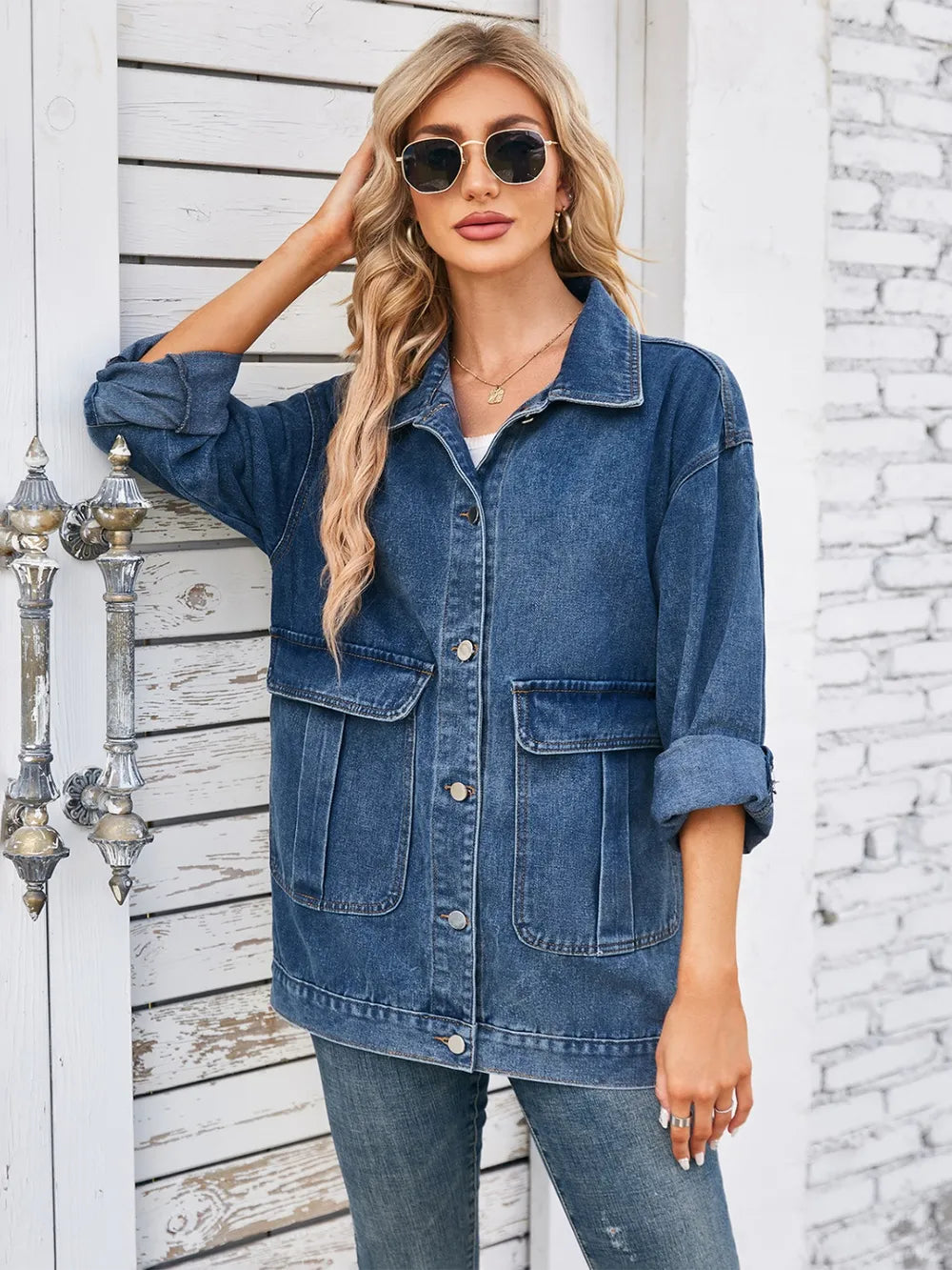 Button Up Long Sleeve Denim Jacket - Korvel