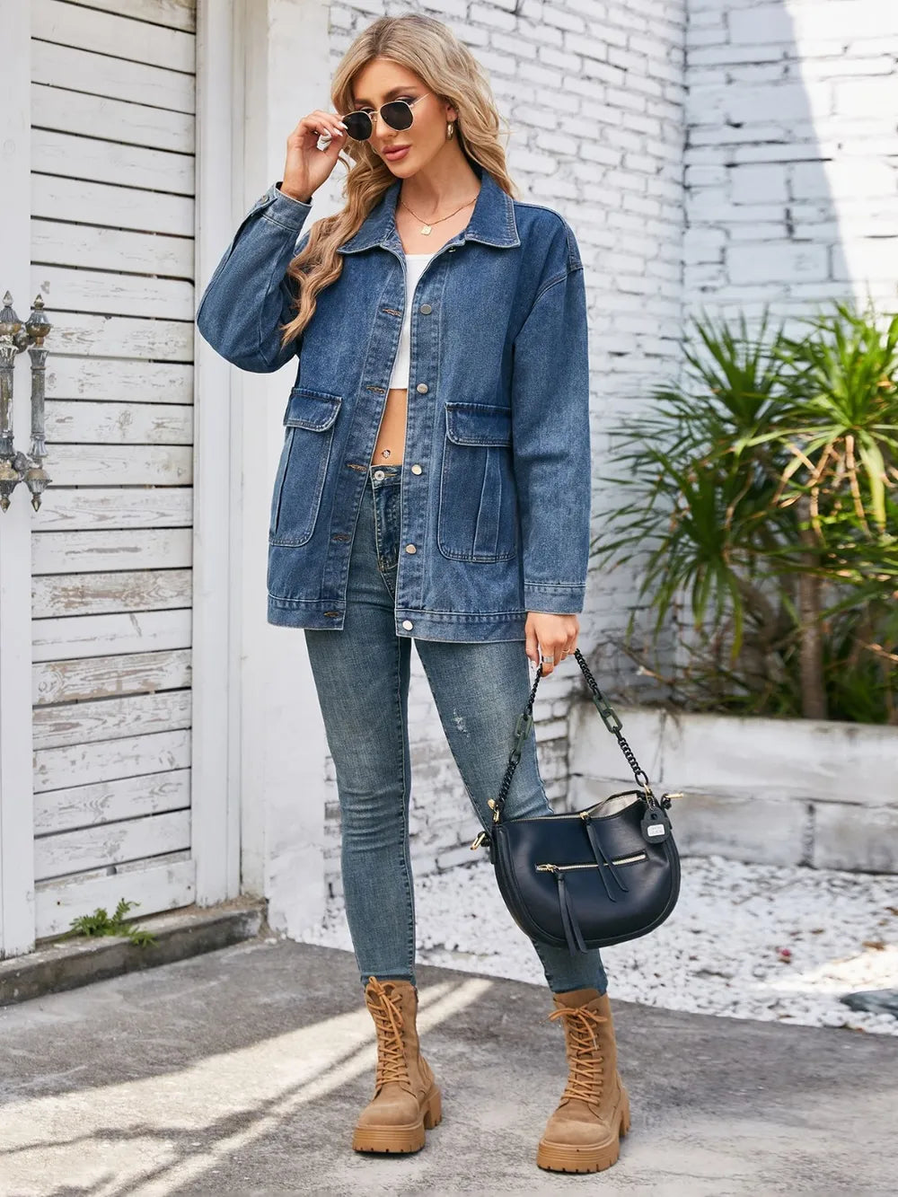Button Up Long Sleeve Denim Jacket - Korvel