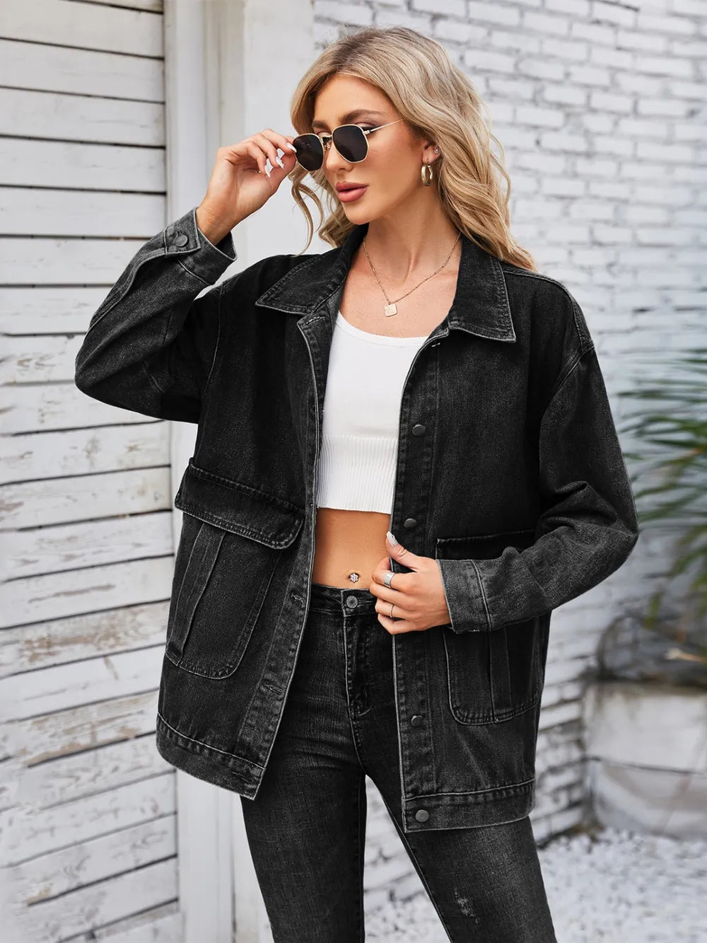 Button Up Long Sleeve Denim Jacket - Korvel