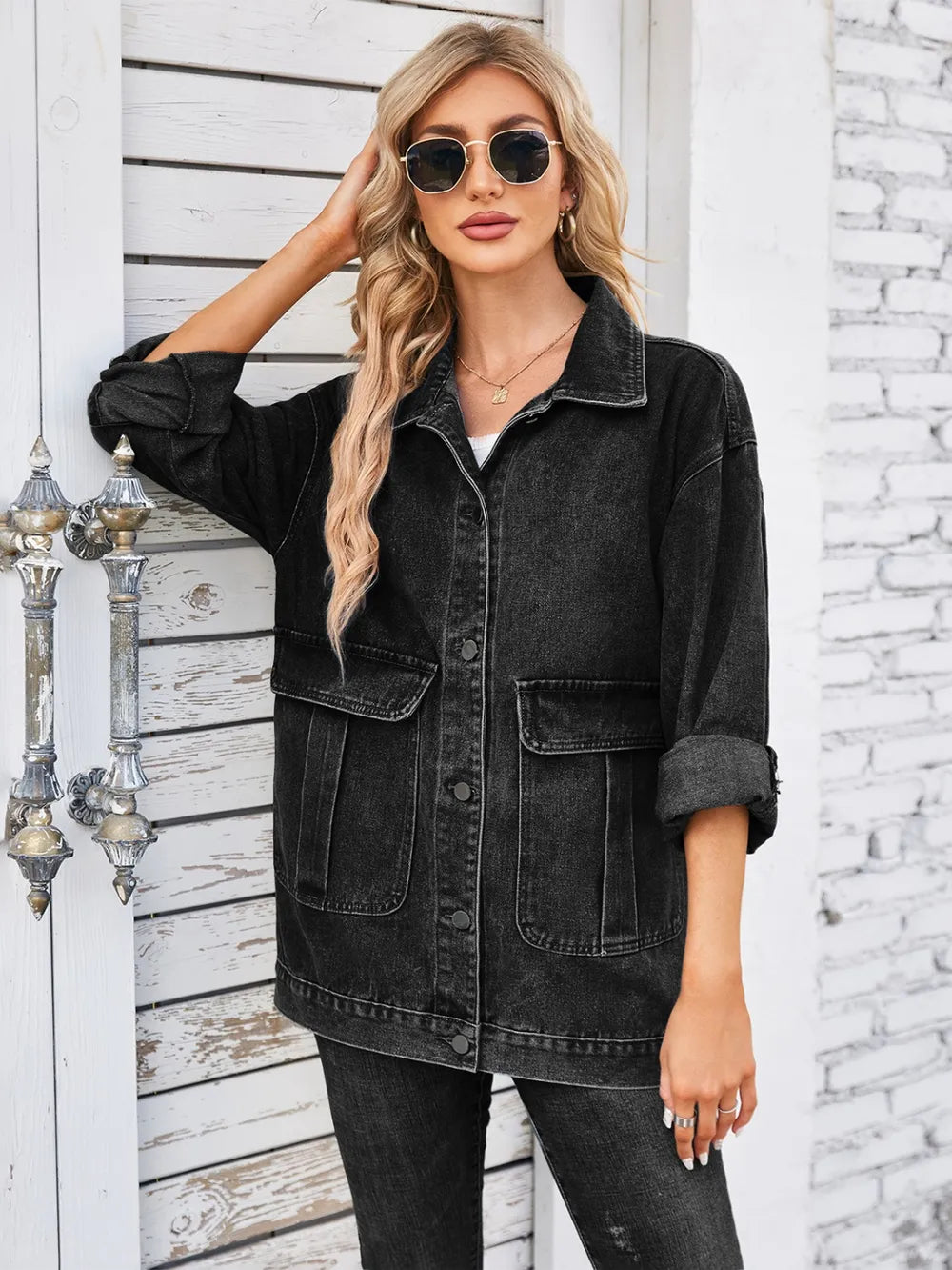 Button Up Long Sleeve Denim Jacket - Korvel