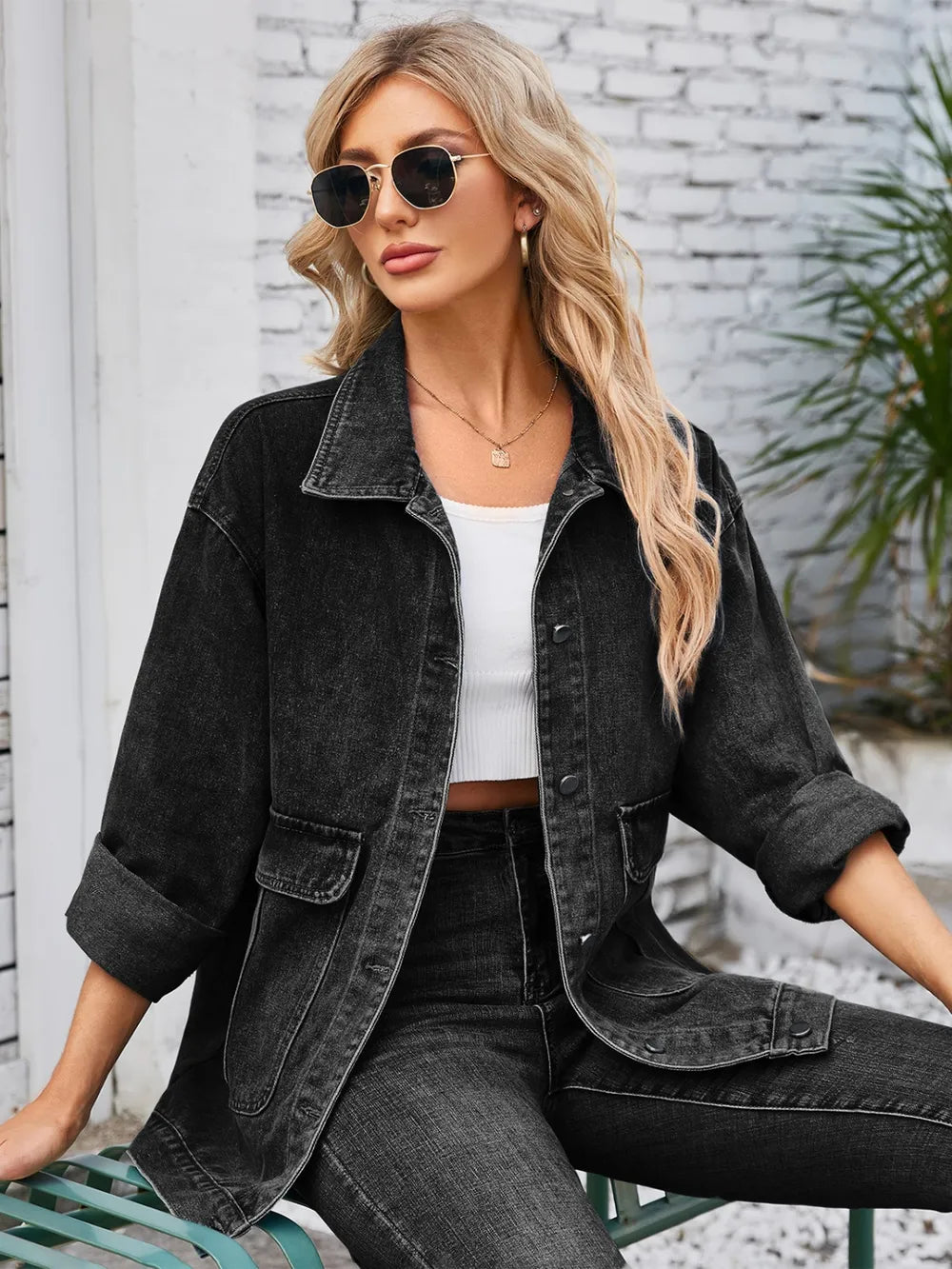 Button Up Long Sleeve Denim Jacket - Korvel