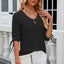 Elegant Button V-Neck Mid Sleeve Blouse for Women
