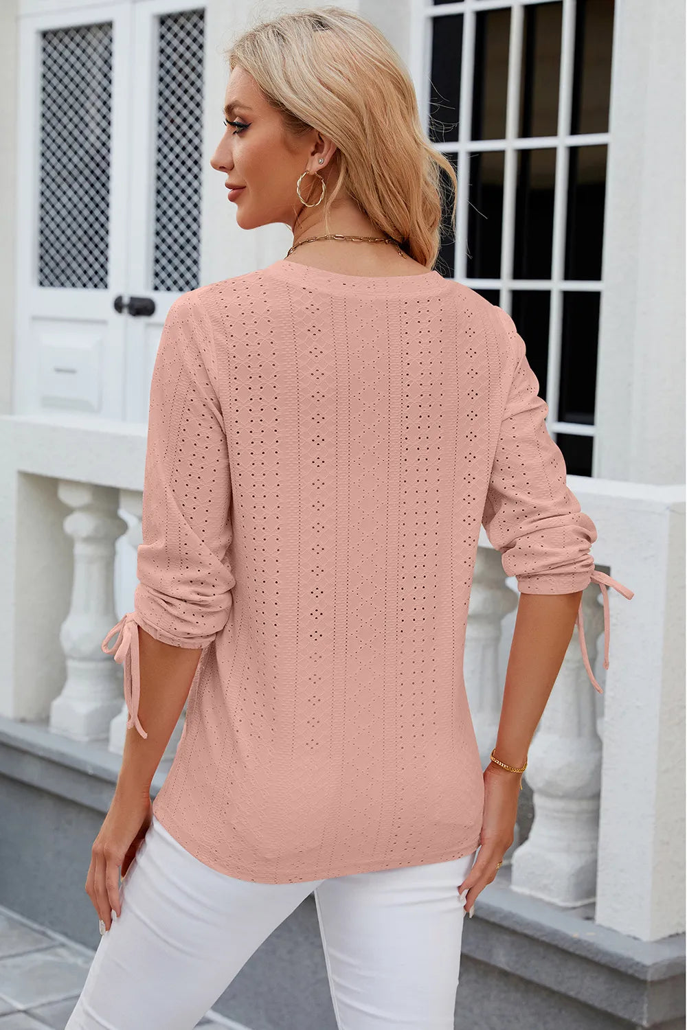 Elegant Button V-Neck Mid Sleeve Blouse for Women