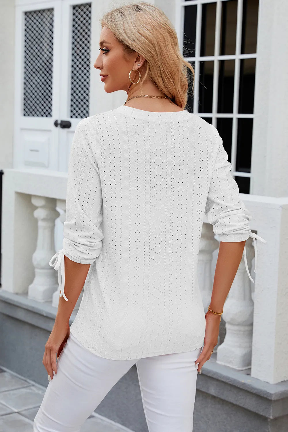 Elegant Button V-Neck Mid Sleeve Blouse for Women